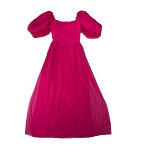 Vintage 70’s Miss Elliette Ruched Pink Puff Sleeves Long Dress Women’s Size 6